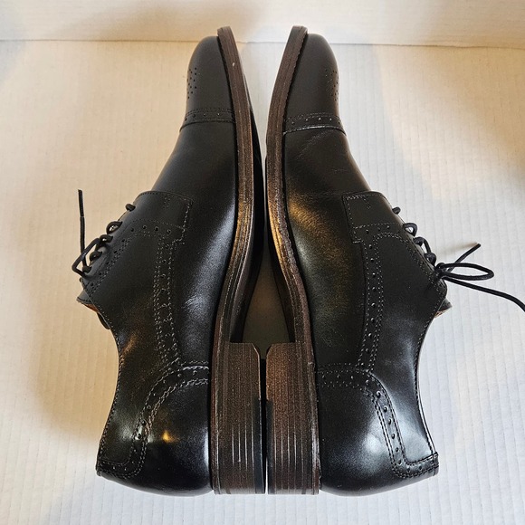 Men's Black Leather Johnston & Murphy Lewis Cap Toe Lace Up Oxfords Size 10 M - Picture 2 of 10